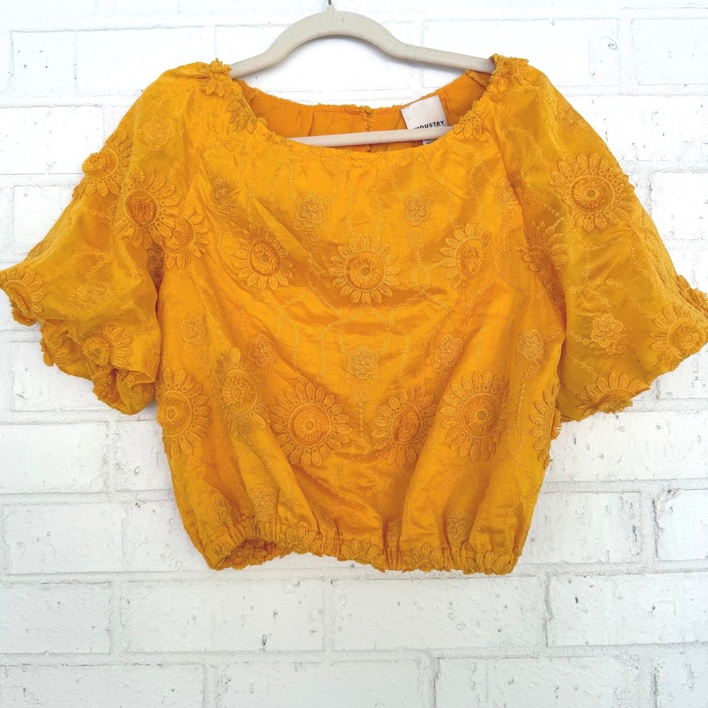 Industry Republic Floral Embroidered Puff Sleeve Blouse Cottagecore Size XS
